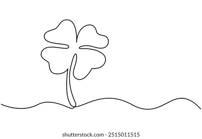 Continuous one line drawing of four leaf clovers. Isolated on white background vector illustration. Pro vector, Clover four-leaf in Continuous one line art drawing