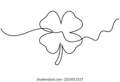 Continuous one line drawing of four leaf clovers. Isolated on white background vector illustration. Pro vector, Clover four-leaf in Continuous one line art drawing