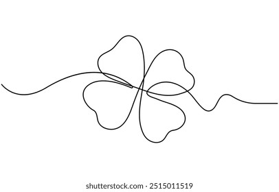 Continuous one line drawing of four leaf clovers. Isolated on white background vector illustration. Pro vector, Clover four-leaf in Continuous one line art drawing