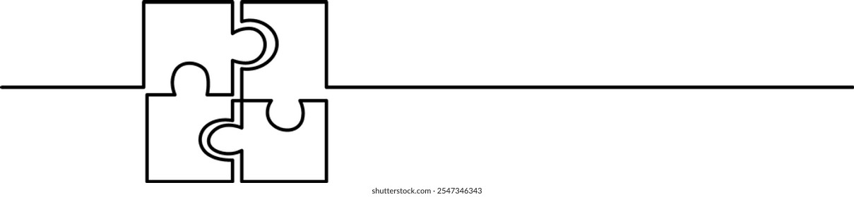 Continuous One Line Drawing of Four Puzzle Pieces