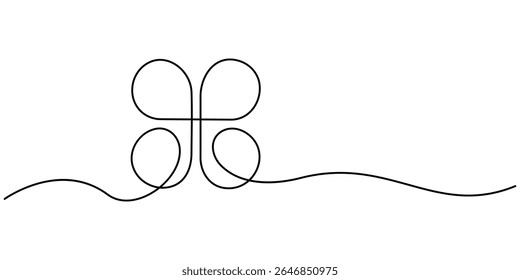 Continuous one line drawing of four leaf clovers. Isolated on white background vector illustration, Four leaf clover continuous one line drawing, Clover one line art vector illustration. 