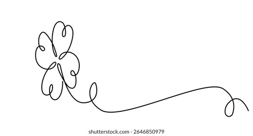Continuous one line drawing of four leaf clovers. Isolated on white background vector illustration, Four leaf clover continuous one line drawing, Clover one line art vector illustration. 
