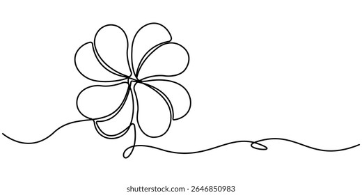 Continuous one line drawing of four leaf clovers. Isolated on white background vector illustration, Four leaf clover continuous one line drawing, Clover one line art vector illustration. 