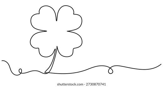 Dibujo continuo de una línea de cuatro tréboles de hojas. Aislado en la Ilustración vectorial de fondo blanco, trébol de tres hojas, símbolo floral de la buena suerte en lineal simple. 
