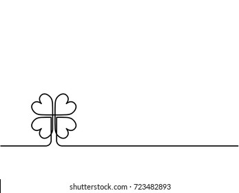 Continuous one line drawing of four leaf clover. Black thin line of lucky item, clover flower isolated on white background. EPS10 vector illustration for banner, template,web, app, poster.