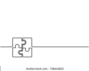 Continuous one line drawing of four pieces of jigsaw on white background. EPS10 vector illustration for banner, template, poster, backdrop, web, app. Black thin line of puzzle icon.