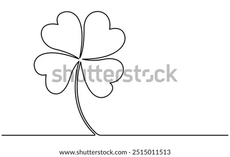 Continuous one line drawing of four leaf clovers. Isolated on white background vector illustration. Pro vector, Clover four-leaf in Continuous one line art drawing