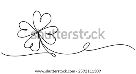 Continuous one line drawing of four leaf clovers. Isolated on white background vector illustration, Three leaves clover, Good luck floral symbol in simple linear style. Concept for web banner Saint.