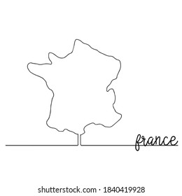 Continuous one line drawing of France map on white background, Vector illustration