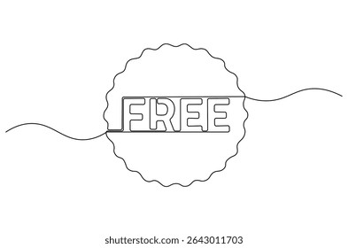 Continuous one line drawing of Free banner. Single line drawing illustration of Free speech bubble label set. Special Offer Icon concept vector art. Doodle line illustration.