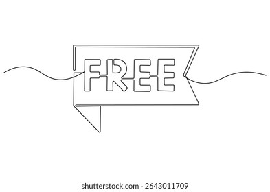 Continuous one line drawing of Free banner. Single line drawing illustration of Free speech bubble label set. Special Offer Icon concept vector art. Doodle line illustration.