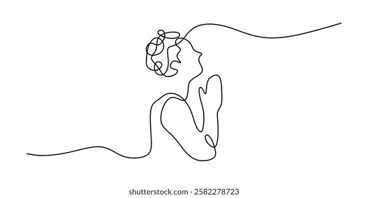 Continuous One line drawing of Freedom Praying. Symbolizing person in faith. Vector illustration hand drawn.