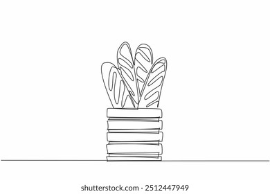 Continuous one line drawing French bread in a wooden basket covered with cloth. Displaying baguettes. Bakery. Dishes. Delicious. National French Bread Day. Single line draw design vector illustration