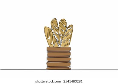 Continuous one line drawing French bread in a wooden basket covered with cloth. Displaying baguettes. Bakery. Dishes. Delicious. National French Bread Day. Single line draw design vector illustration