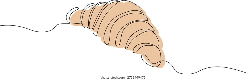 Continuous one line drawing of french croissant. Great for design menu cafe,bistro, restaurant, label and packaging. Vector illustration