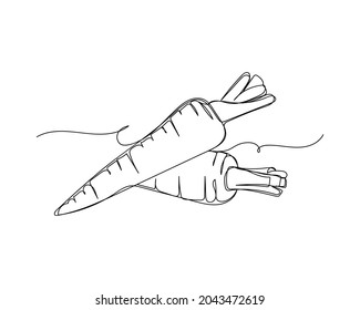 Continuous one line drawing of fresh carrot icon in silhouette on a white background. Linear stylized.