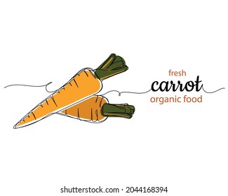 Continuous one line drawing of fresh carrot organic food icon in silhouette on a white background. Linear stylized.