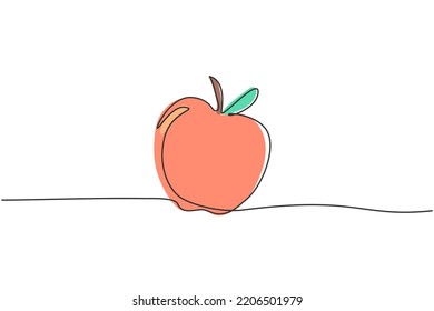 Continuous one line drawing fresh apple fruit. Food for packed meal at school. Lunch packed hand drawn minimalism concept. Single line draw design for education vector graphic illustration