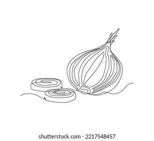 Continuous one line drawing of fresh organic onion. Onion line art drawing for plantation business concept.