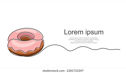 Continuous one line drawing of fresh donut. World food day concept. Continuous line draw design graphic vector illustration.