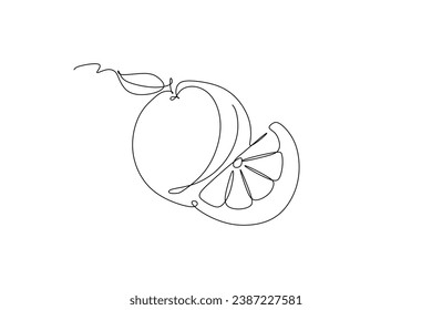 Dibujo continuo de una línea de fruta fresca de naranja. Ilustración vectorial.