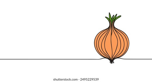 Continuous one line drawing of fresh organic onion.