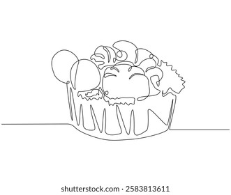 Continuous one line drawing of fresh vegetables in basket. One line drawing illustration of different vegetable in basket. Daily food concept single line. Editable outline