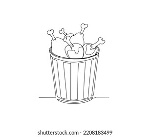 Continuous one line drawing of Fried Chicken on the Basket. Fried Chicken on the Basket line art drawing vector illustration. 