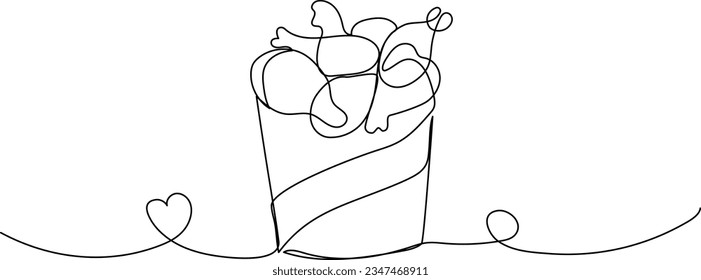 Dibujo continuo de una línea de piernas de pollo frito. Café y restaurante de comida rápida. Ilustración vectorial simple