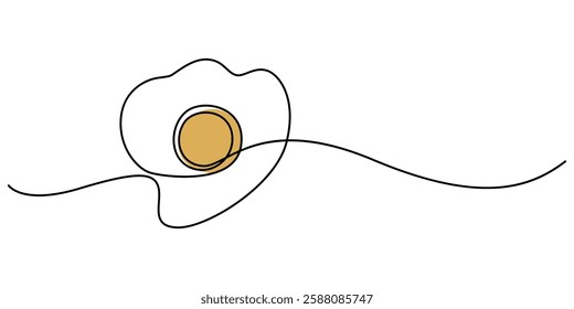Continuous one line drawing of fried egg. Vector illustration, World egg day simple web banner, background. One continuous line drawing with text Egg Day, Scrambled eggs drawn with one continuous line