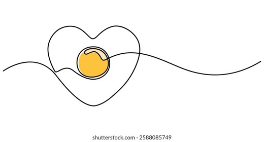 Continuous one line drawing of fried egg. Vector illustration, World egg day simple web banner, background. One continuous line drawing with text Egg Day, Scrambled eggs drawn with one continuous line
