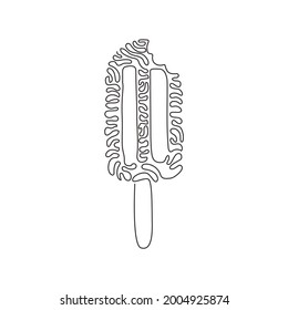 Continuous one line drawing frozen popsicle have been bitten. Tasty ice cream on stick for dessert. Delicious cold summer snack. Swirl curl style. Single line draw design vector graphic illustration