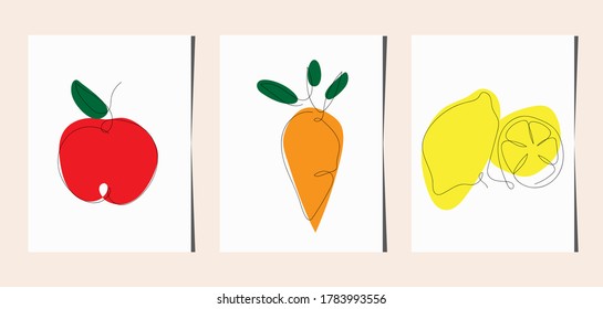 Kontinuierliche Zeichnung einer Linie. Früchte. Vektorgrafik.