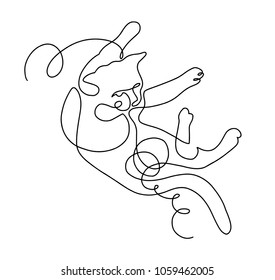 continuous one line drawing - funny cat lies on the floor in modern minimalistic style, vector illustration
