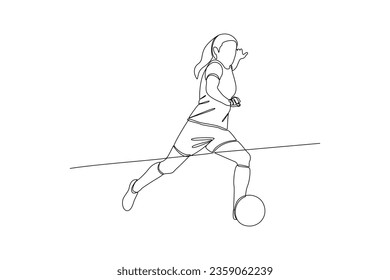 Continuous one line drawing Funny female football players concept. Doodle vector illustration.