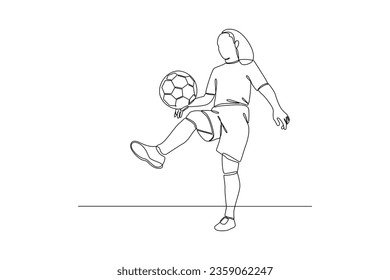 Continuous one line drawing Funny female football players concept. Doodle vector illustration.