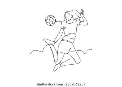 Continuous one line drawing Funny female football players concept. Doodle vector illustration.