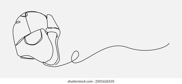 Continuous one line drawing of fur winter hat, trapper, ushanka, earflaps. Headwear, winter clothing concept. Editable stroke vector.