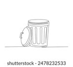 Continuous one line drawing of garbage container or trash box. Waste container or trash can in single outline vector illustration. Editable stroke.