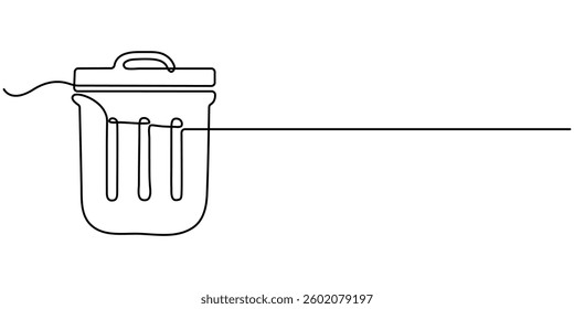 Continuous one line drawing of garbage container design. Waste container or trash can in single line draw illustration. Editable stroke.