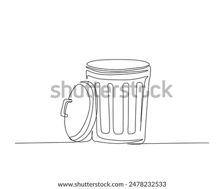 Continuous one line drawing of garbage container or trash box. Waste container or trash can in single outline vector illustration. Editable stroke.