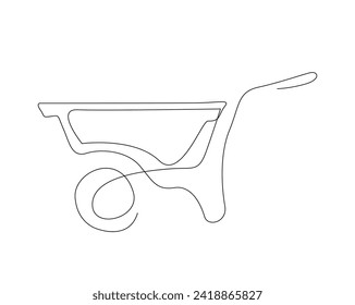 Continuous one line drawing of gardening wheelbarrow. Wheelbarrow line art vector illustration. Editable stroke.