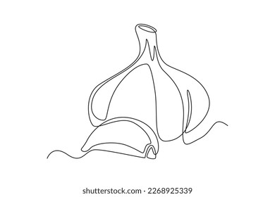 Continuous one line drawing garlic. Vegetable concept. Single line draw design vector graphic illustration.