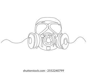 Continuous one line drawing of gas mask. One line drawing illustration of army mask. Soldier equipment concept single line. Editable outline