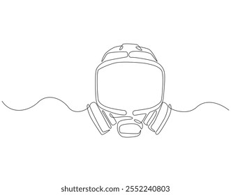 Desenho contínuo de uma linha de máscara de gás. Ilustração de desenho de uma linha da máscara do exército. Soldado conceito de equipamento linha única. Estrutura de tópicos editável