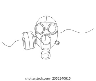 Desenho contínuo de uma linha de máscara de gás. Ilustração de desenho de uma linha da máscara do exército. Soldado conceito de equipamento linha única. Estrutura de tópicos editável