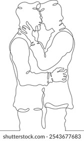 Continuous one line drawing gay couple in love. Homosexuals hugging. Lovers.One continuous line isolated minimal vertical illustration.Not AI.