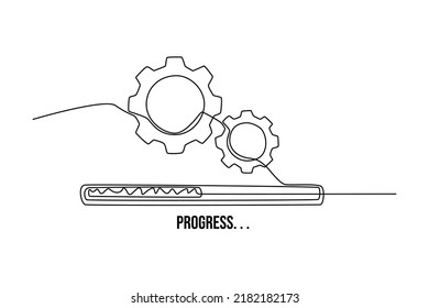 Continuous one line drawing gear with progress bars. Measurement and performance level concept. Single line draw design vector graphic illustration.