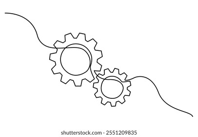 Desenho contínuo de uma linha da ilustração do vetor de engrenagens. Vetor Premium, desenho contínuo de uma linha de engrenagem de máquina. Ilustração de desenho de uma linha da roda da engrenagem. Linha única do conceito de tecnologia de engrenagens. 
