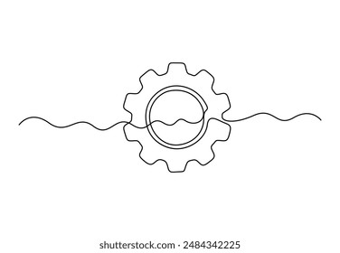 Continuous one line drawing of gears symbol vector illustration